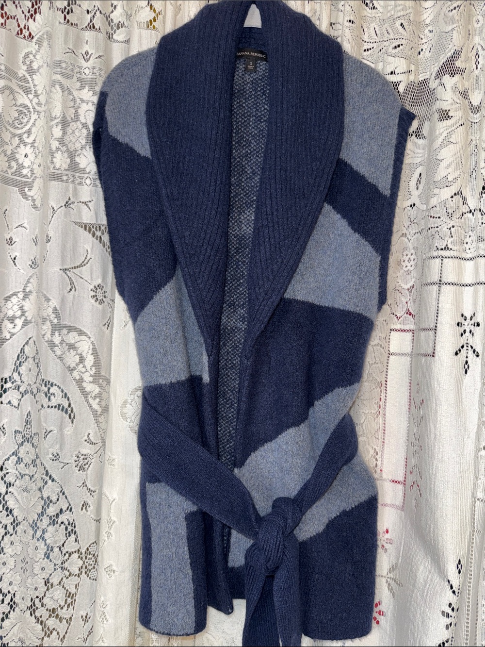 Banana Republic Navy‎ and Light Blue Striped Shawl-Collar yak hair blend